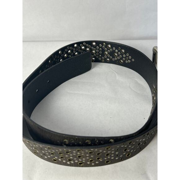 Vintage Calvin Klein Belt Leather Large Black Distressed Studded - Picture 4 of 6